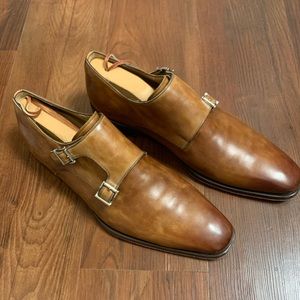 Magnanni Double monk strap, Tan, Size 8.5